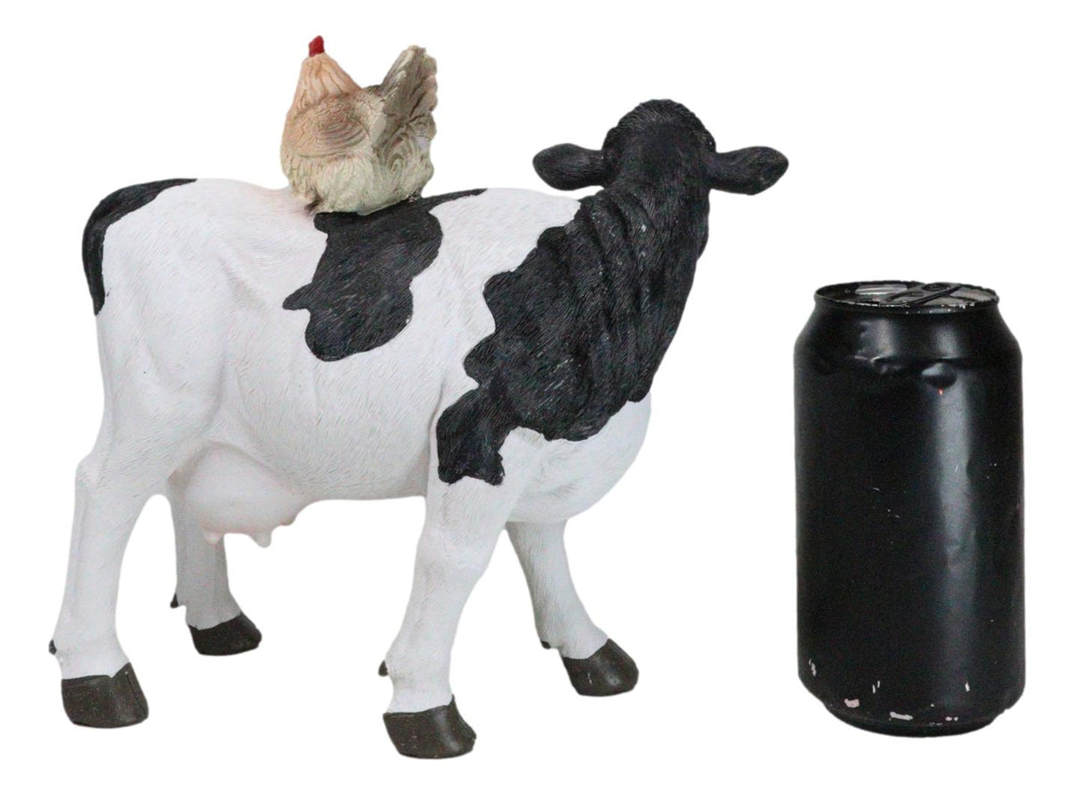 Western Country Rustic Farmhouse Holstein Cow With Hen Chicken Figurine