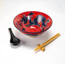 Red Dragon King Ceramic Ramen Rice Bowl With Soup Spoon Chopsticks And Rest Set