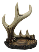Rustic Buckhorn Stag Deer Antler On Faux Wood Cell Phone Holder Figurine 6"H