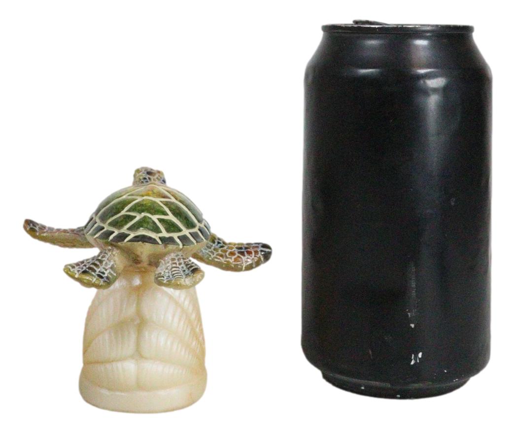 Ocean Marine Green Giant Sea Turtle Swimming Over LED Light Clam Shell Figurine