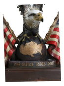 Large 20"H Bald Eagle On Globe With American Flags One Nation Under God Statue