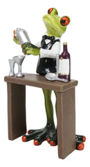 Green Toad Frog Classy Bartender Mixing Cocktail Drinks By The Table Figurine