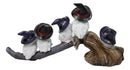 Halloween 5 Snow Owls and Owlets with Witch Hats Perching On Broomstick Figurine