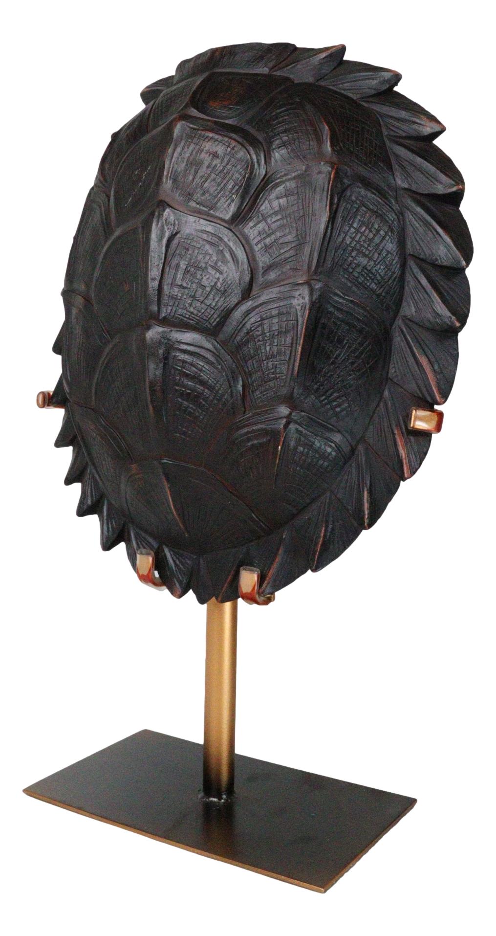 Large Nautical Marine Jagged Shell Faux Sea Turtle Sculpture With Pole Stand