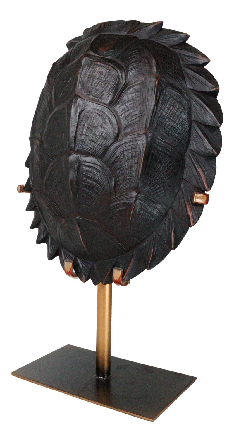 Large Nautical Marine Jagged Shell Faux Sea Turtle Sculpture With Pole Stand