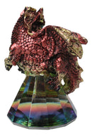 Metallic Red And Gold Dragon Perching On Iridescent Pyramid Glass Small Figurine