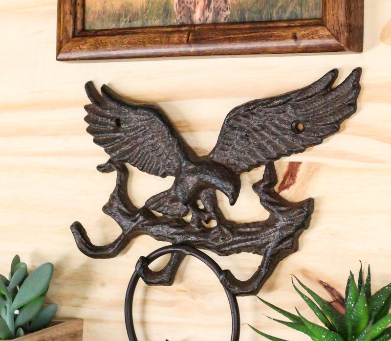 Cast Iron Rustic American Patriotic Bald Eagle 3-Peg Coat Keys Leash Wall Hooks