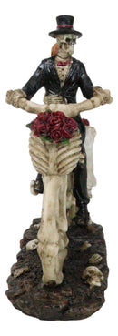 Wedding Skeletons Bride And Groom Riding Skeletal Bones Roses Bicycle Figurine