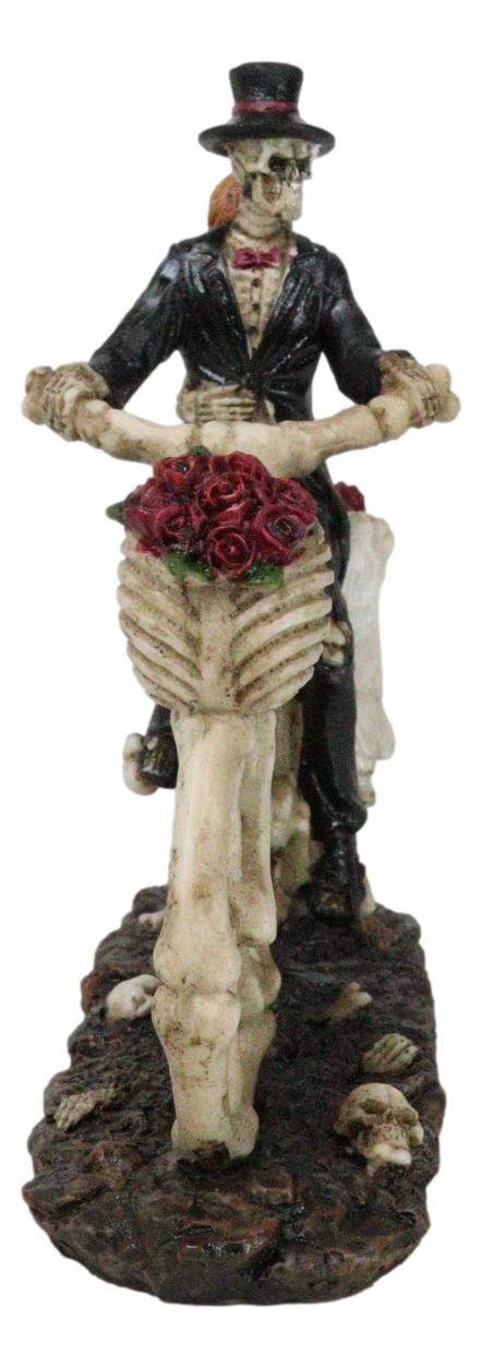 Wedding Skeletons Bride And Groom Riding Skeletal Bones Roses Bicycle Figurine