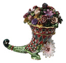 Floral Cornucopia Horn Of Plenty Pewter Austrian Crystals Trinket Jewelry Box