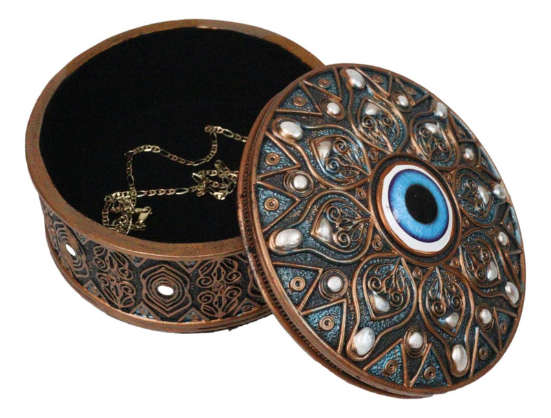 Auspicious Evil Eye Of Providence With Sacred Symbols Round Decorative Box