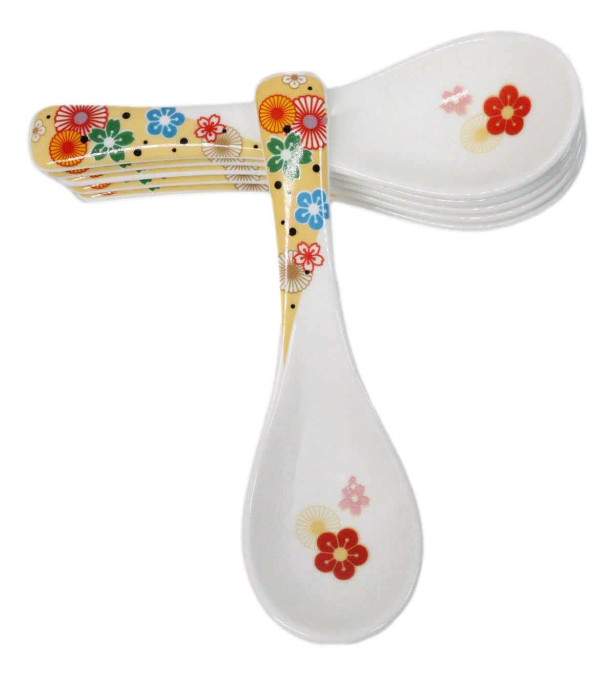 Set of 6 Ume Plum Blossoms Porcelain Asian Soup Spoons Japanese Ramen Pho