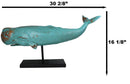 Abstract Art Blue Sperm Whale Fish Faux Distressed Wood Sculpture On Stand 30"L