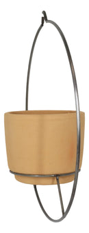 Modern Brown Clay Pot Wall Planter Pot Sconce With Round Wire Stand Holder