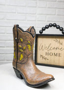Western Yellow Butterfly and Flowers Faux Leather Cowgirl Boot Vase Figurine