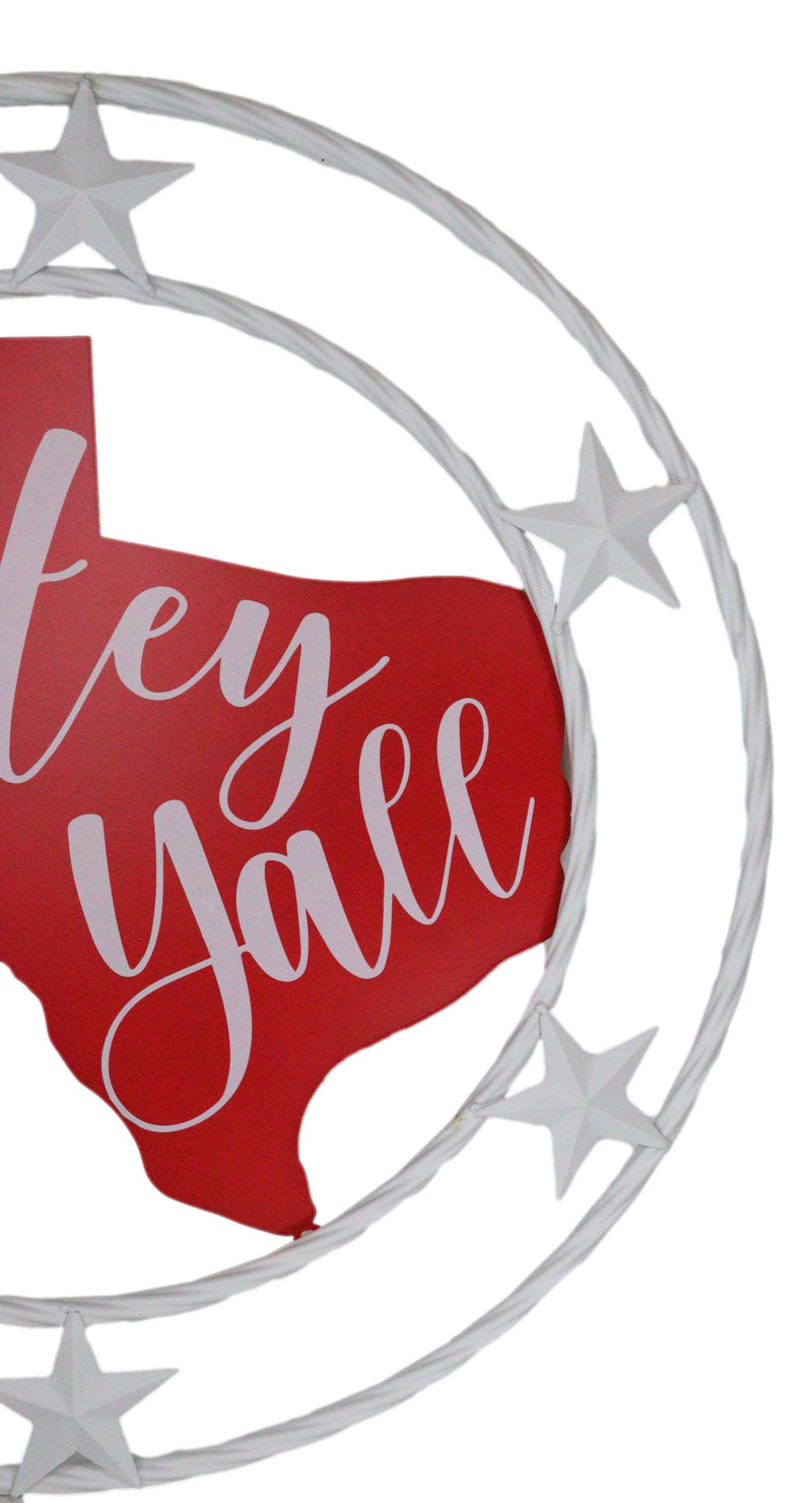 Rustic Western White Texas State Map with Hey Yall Heart Stars Wall Circle Sign