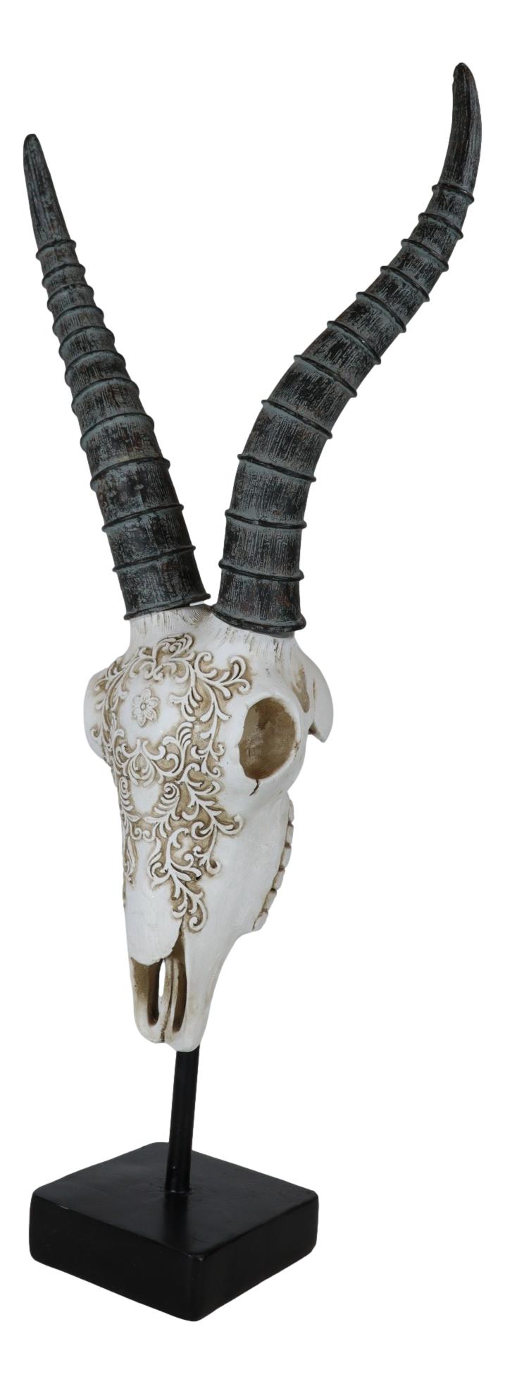 Vintage Tribal Knotwork African Antelope Skull On Museum Pole Mount Base Statue