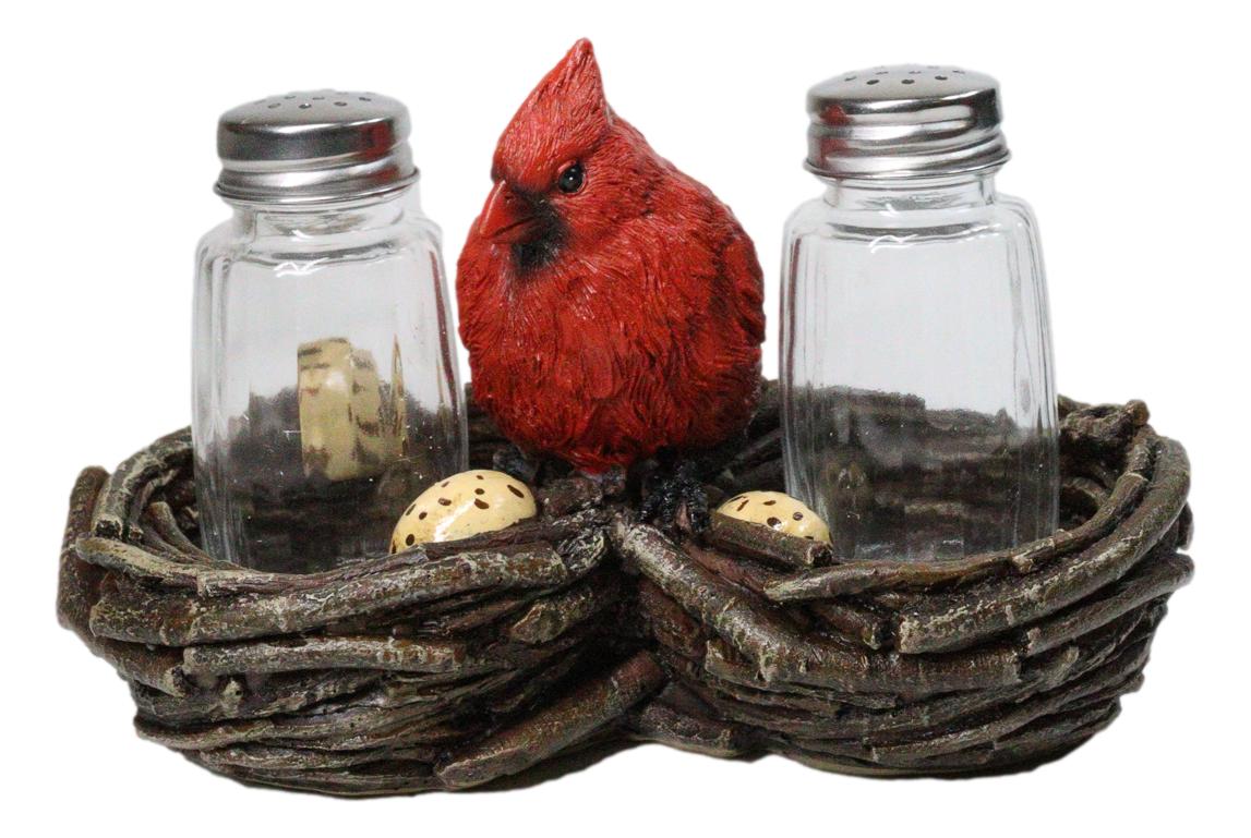 Wildlife Cardinal Nest Salt & Pepper Shaker Holder Red Bird Tabletop Figurine