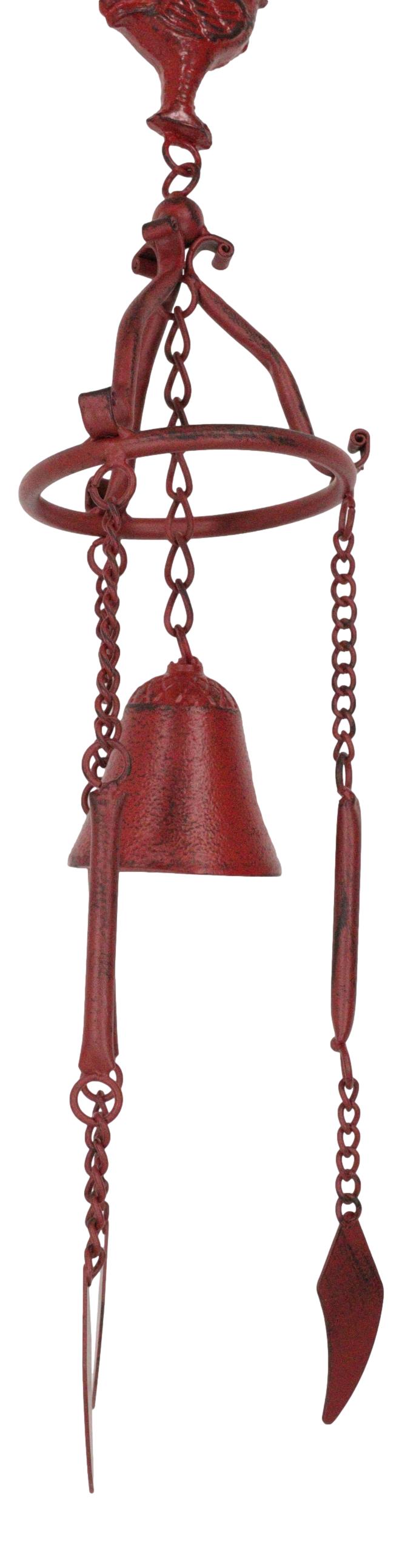Cast Iron Rustic Red Chicken Rooster Hanging Garden Patio Bell Wind Chime Decor