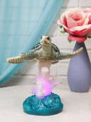 Nautical Blue Sea Turtle Swimming Over Acrylic Coral Reef With Waves Figurine