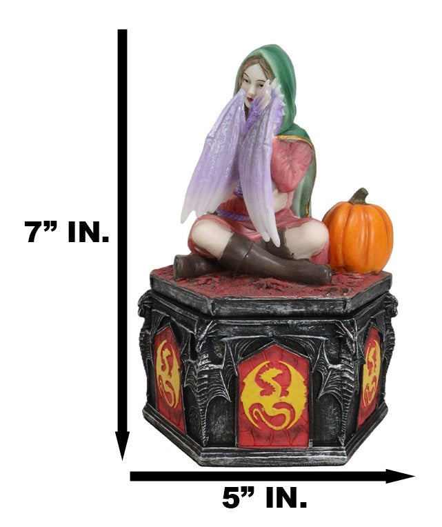 Fantasy Four Seasons Fall Friendship Fairy With Dragon Decorative Box Figurine