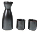 Porcelain Black Iron Clay Tetsu Kesho Japanese Wine Sake Flask With 2 Cups Set