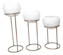 Set of 3 Modern 3 White Clay Vessel Planter Pots With Metal Wire Stands