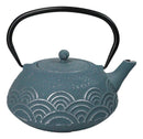 Silver Blue Seigaiha Waves Design Large Cast Iron Tetsubin Teapot 40oz Tea Pot