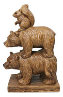 Forest Black Bears & Squirrel Totem Figurine Faux Wood Stacked Woodland Animals