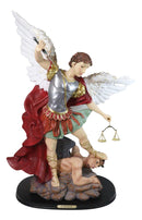 Large Archangel Saint Michael With Judgement Sword Crushing Satan Statue 24"H