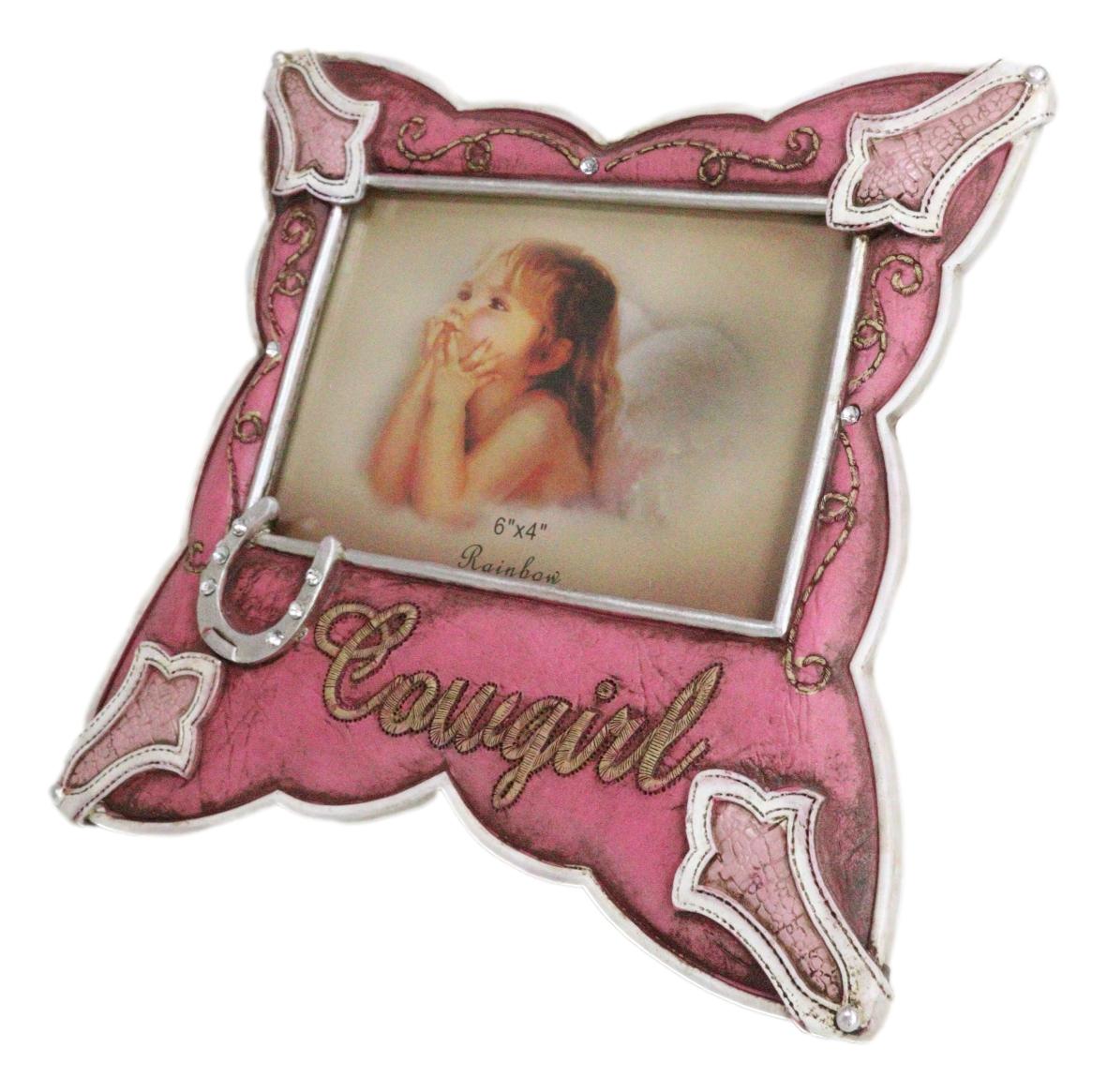 Western Cowgirl Pink Faux Leather Horseshoe Picture Frame Wall Or Easel 4"X6"