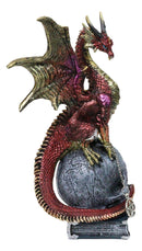Metallic Red And Gold Dragon On Oversized Witch Skull With Pentagram Figurine