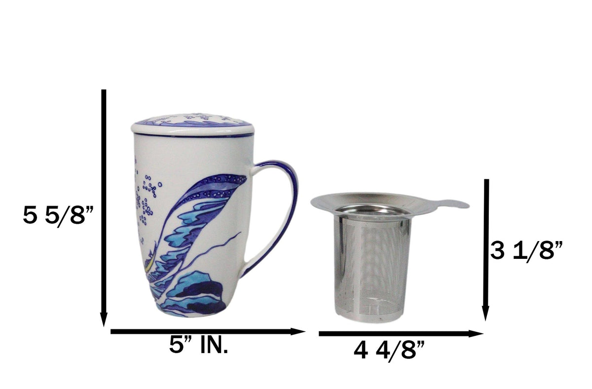 Great Wave Kanagawa 15oz Porcelain Tea Mug With Lid & Stainless Steel Infuser