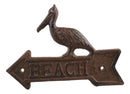 Cast Iron Rustic Louisiana Pelican Bird Beach Arrow Greeting Sign Wall Decor