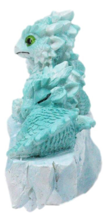 Winter Wonderland Ice Blue Baby Dragons On Frozen Bridge Glacier Rock Figurine