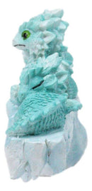 Winter Wonderland Ice Blue Baby Dragons On Frozen Bridge Glacier Rock Figurine