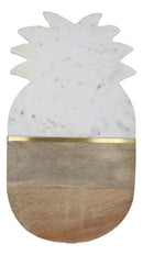 White Marble And Mango Wood Pineapple Cheese Board Cutting Tray With Gold Inlay