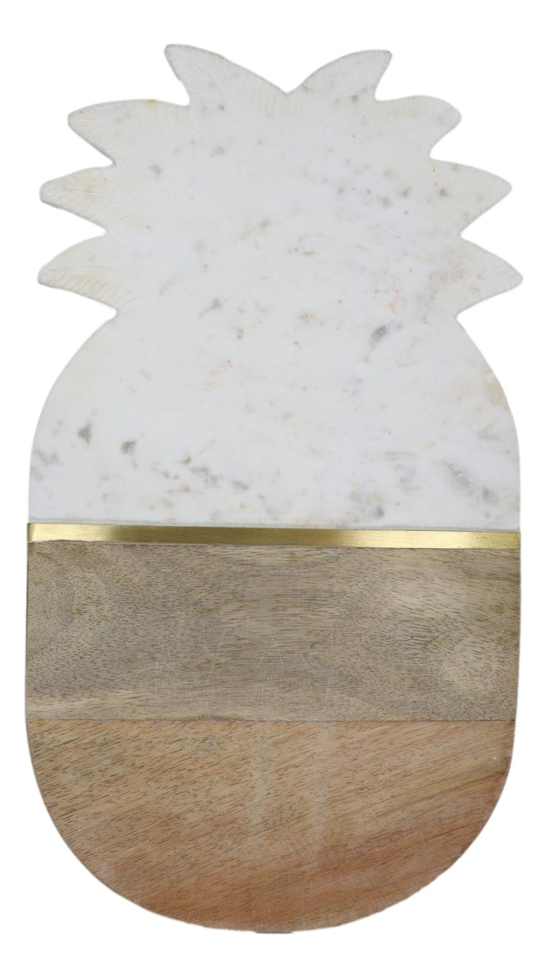 White Marble And Mango Wood Pineapple Cheese Board Cutting Tray With Gold Inlay