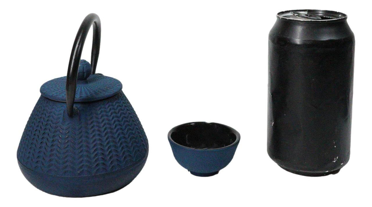 Royal Blue Tokusa Geometry Petite Cast Iron Teapot 10oz With 4 Mini Tea Cups Set