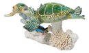 Green Sea Turtles Family Swimming By Coral Reef Sea Anemone Blue Fish Figurine