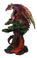 Metallic Red and Gold Dragon On Giant Tree With Faux Crystal Geode Core Figurine