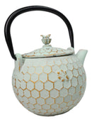 Mint Green Rustic Honeycomb With Bee Petite Cast Iron Teapot 10oz Tea Pot