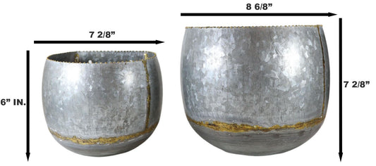 Farmhouse Rustic Galvanized Metal Silver with Gold Accent Wall Planters Set of 2