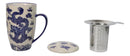 Blue Oriental Ryu Dragon 15oz Porcelain Tea Mug With Lid Stainless Steel Infuser