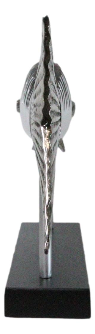Marine Faux Taxidermy Silver Tone Large Barracuda Fish Sculpture With Pole Stand