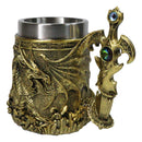 Large Golden Dragon Mug with Jeweled Sword Handle Medieval Fantasy Tankard 20oz