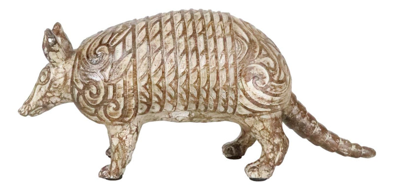 Western Rustic Texas Wild Mammal Armadillo In Tooled Faux Wood Finish Figurine