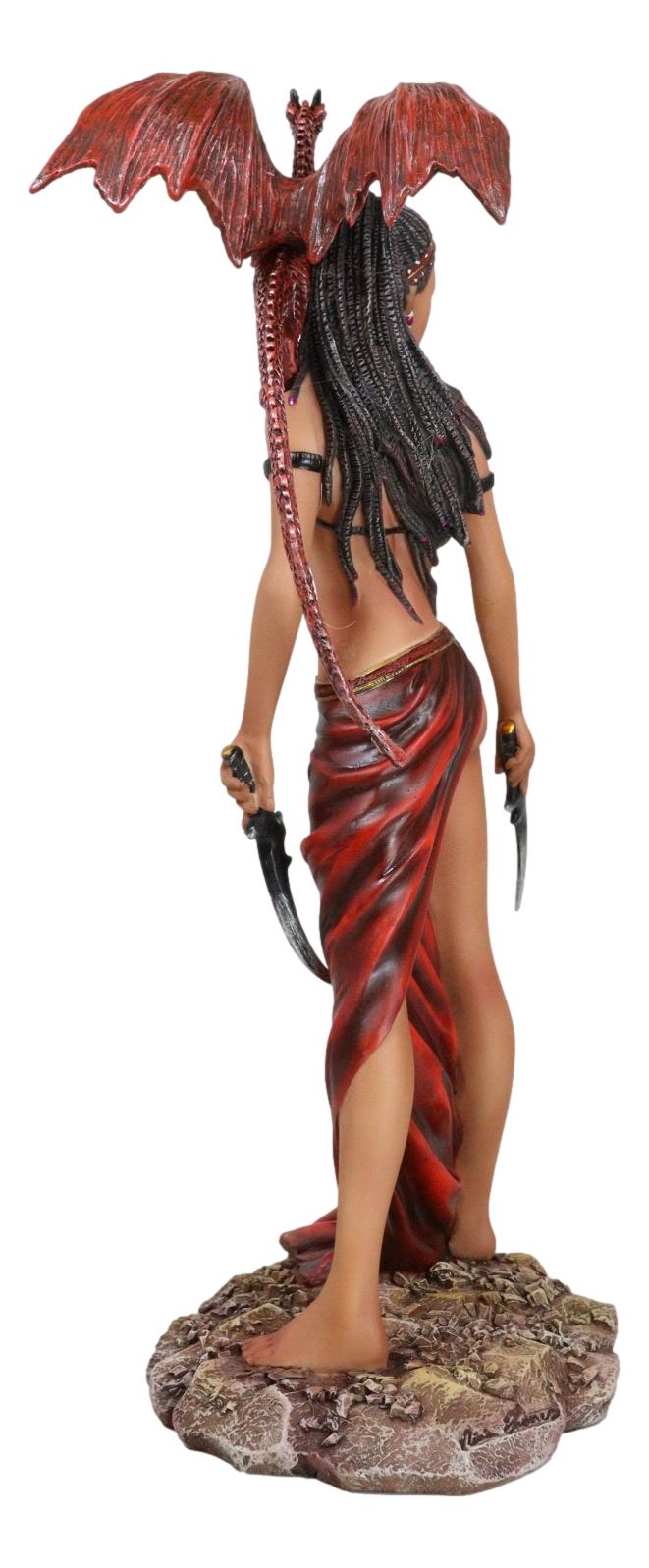 Tribal Warrior Dragon Witch Ebony Princess Meike Holding Falcata Blades Statue