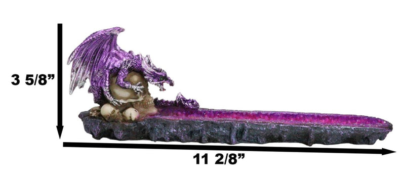 Purple Dragon Perching On Skull Graveyard Faux Crystals Geode Incense Burner