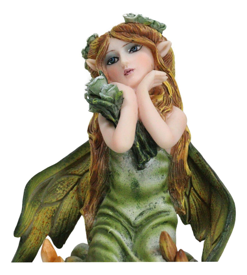 Kneeling Green Ivy Gaia Earth Fairy With Crystal Ball On Garden Small Figurine